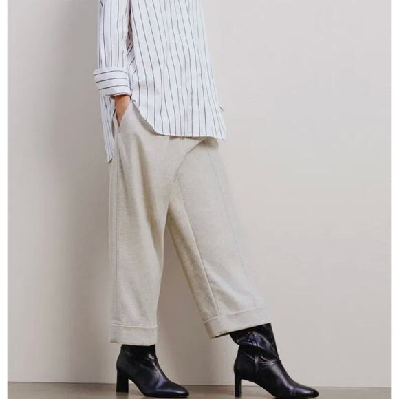 COS Wool Cashmere Wide Leg Cropped Pleated Pants Beige Trousers - Picture 1 of 16
